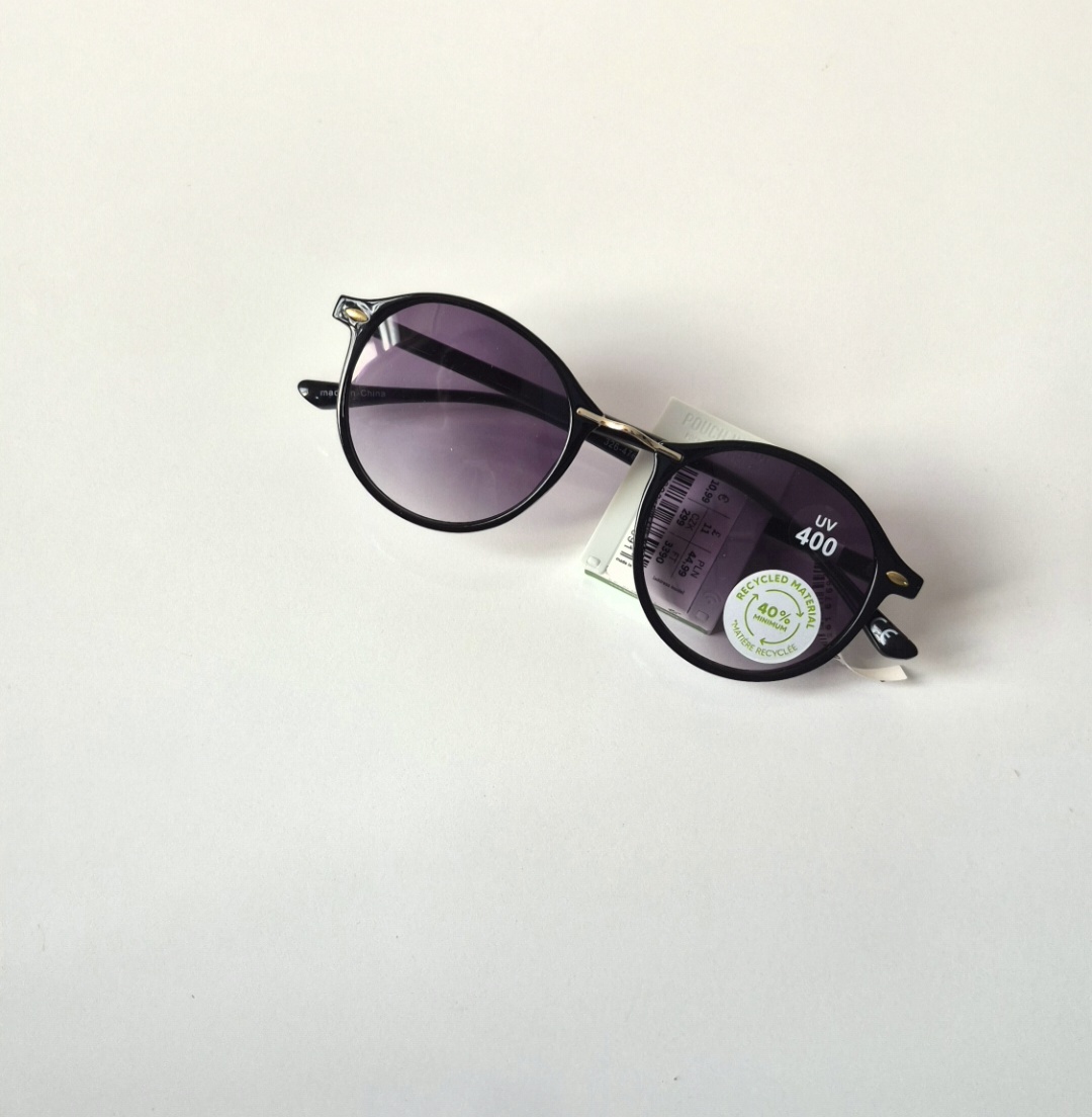 عینک آفتابی مشکی زنانه مدل گرد با کاور زیپی هدیه 🎁